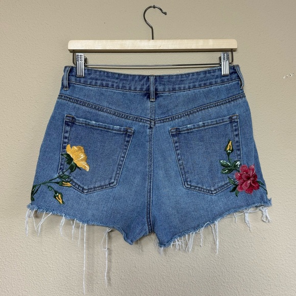 Pacsun shorts women 26 100% cotton embroidered floral high rise denim blue - Picture 2 of 11
